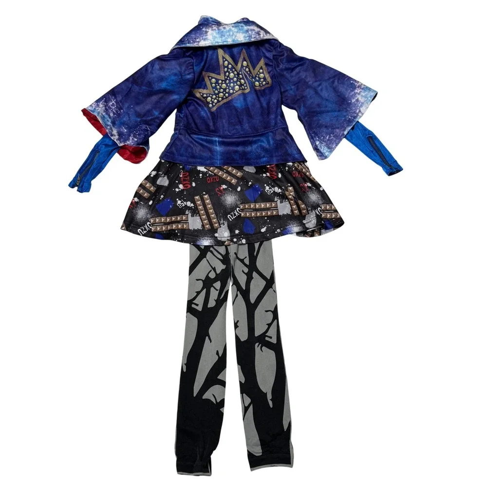 Disney Descendants Mal Girls Size Small 4-6 Costume Jacket Skirt‎ Leggings